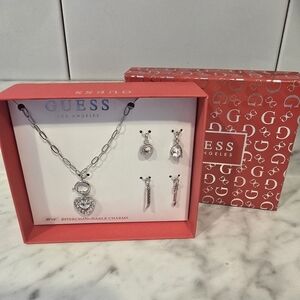 Guess Silver Charm Necklace Set